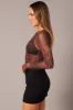 Brown Abstract Mesh Bodysuit Long Sleeve sold by Ally Fashion