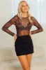 Brown Abstract Mesh Bodysuit Long Sleeve sold by Ally Fashion