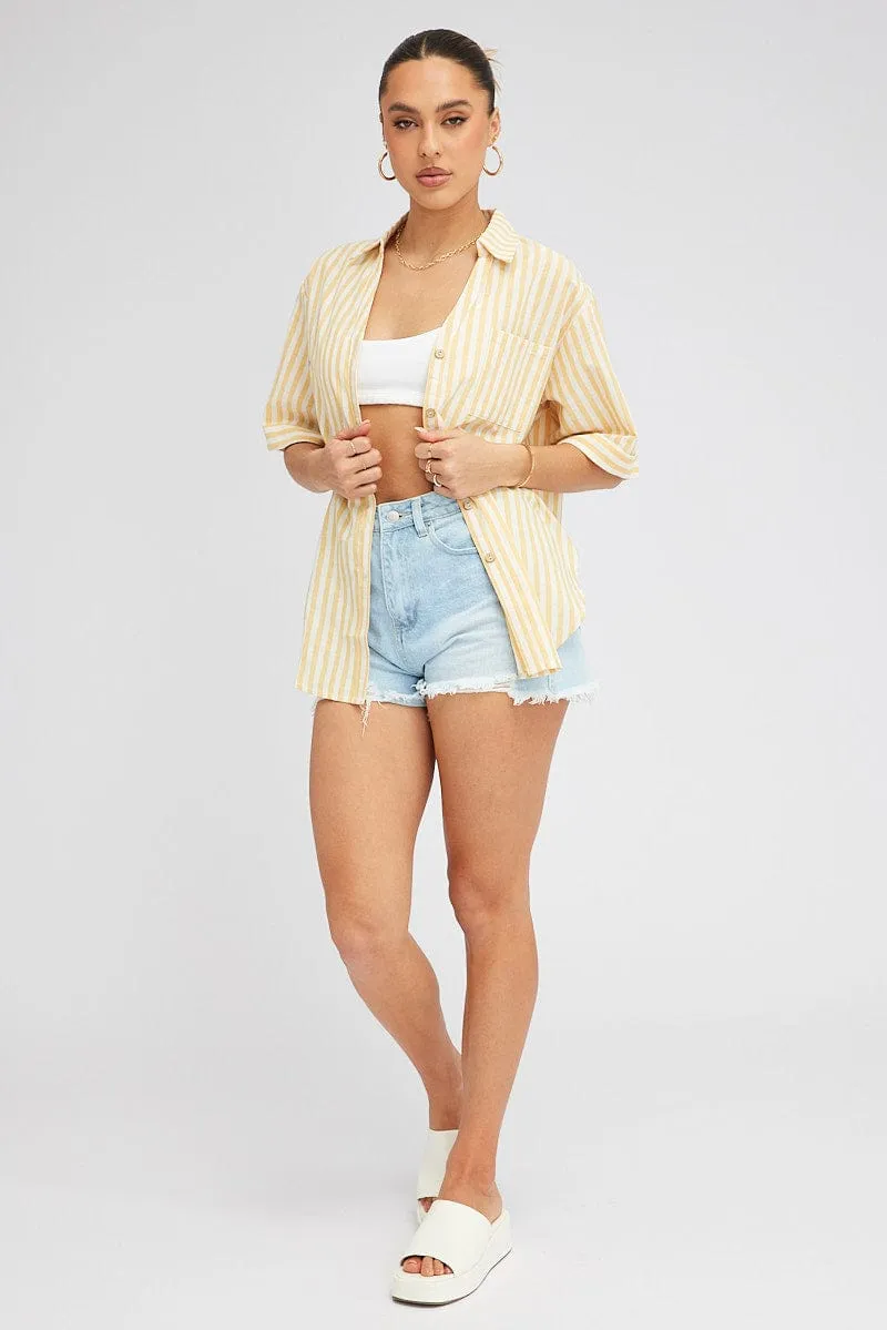 Yellow Stripe Shirt Short Sleeve Collared Neck sold by Ally Fashion product image thumbnail 2