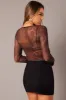 Brown Abstract Mesh Bodysuit Long Sleeve sold by Ally Fashion