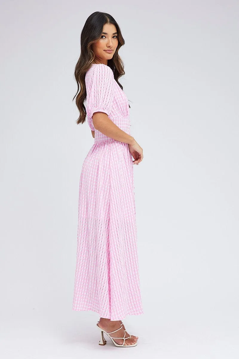 Purple Check Midi Dress Puff Sleeve sold by Ally Fashion product image thumbnail 4