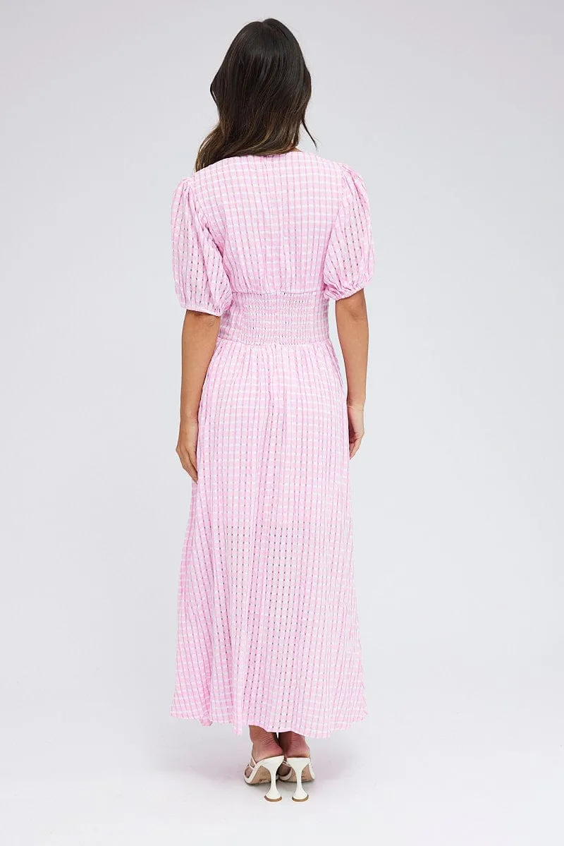 Purple Check Midi Dress Puff Sleeve sold by Ally Fashion product image thumbnail 5