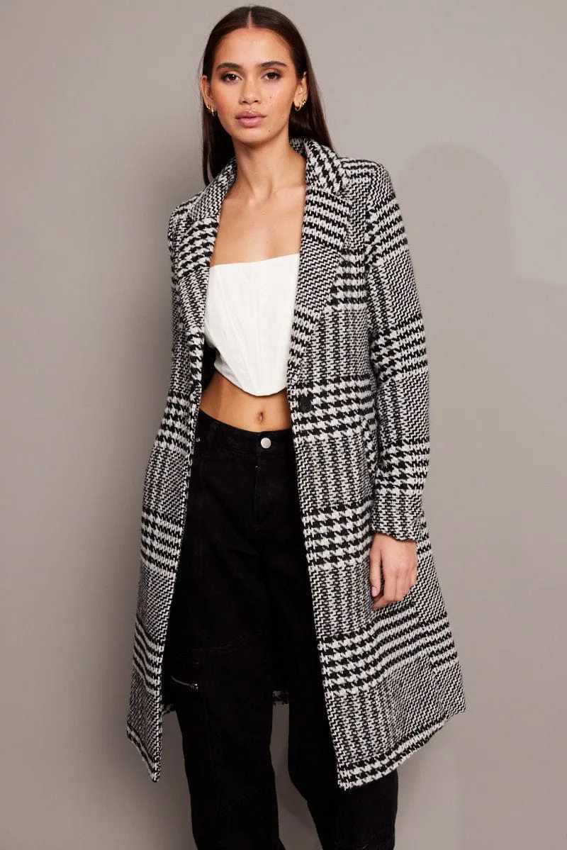 Black Check One Button Coat Knee Length sold by Ally Fashion product image thumbnail 3