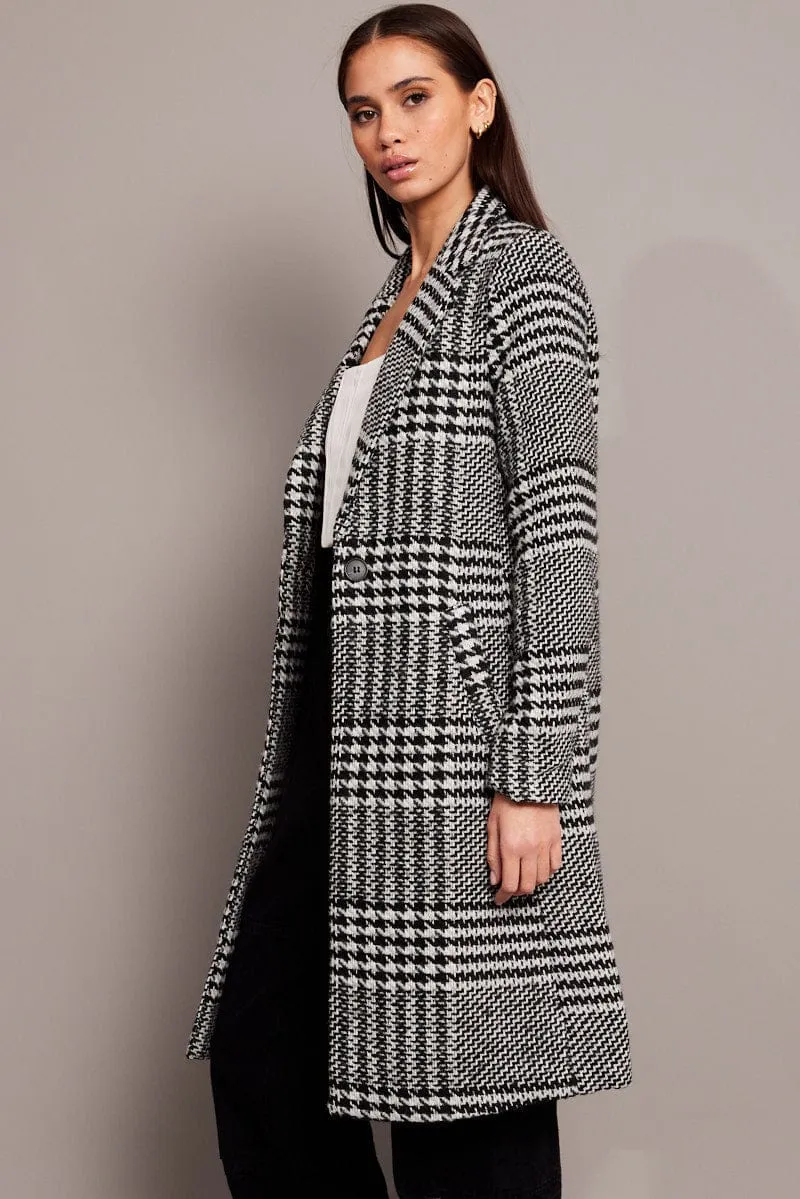 Black Check One Button Coat Knee Length sold by Ally Fashion product image thumbnail 4