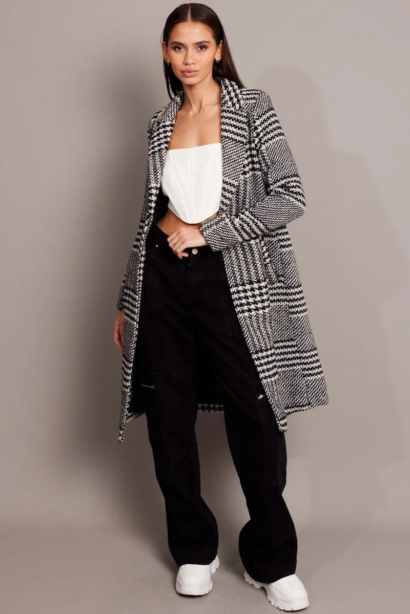 Black Check One Button Coat Knee Length sold by Ally Fashion product image thumbnail 2