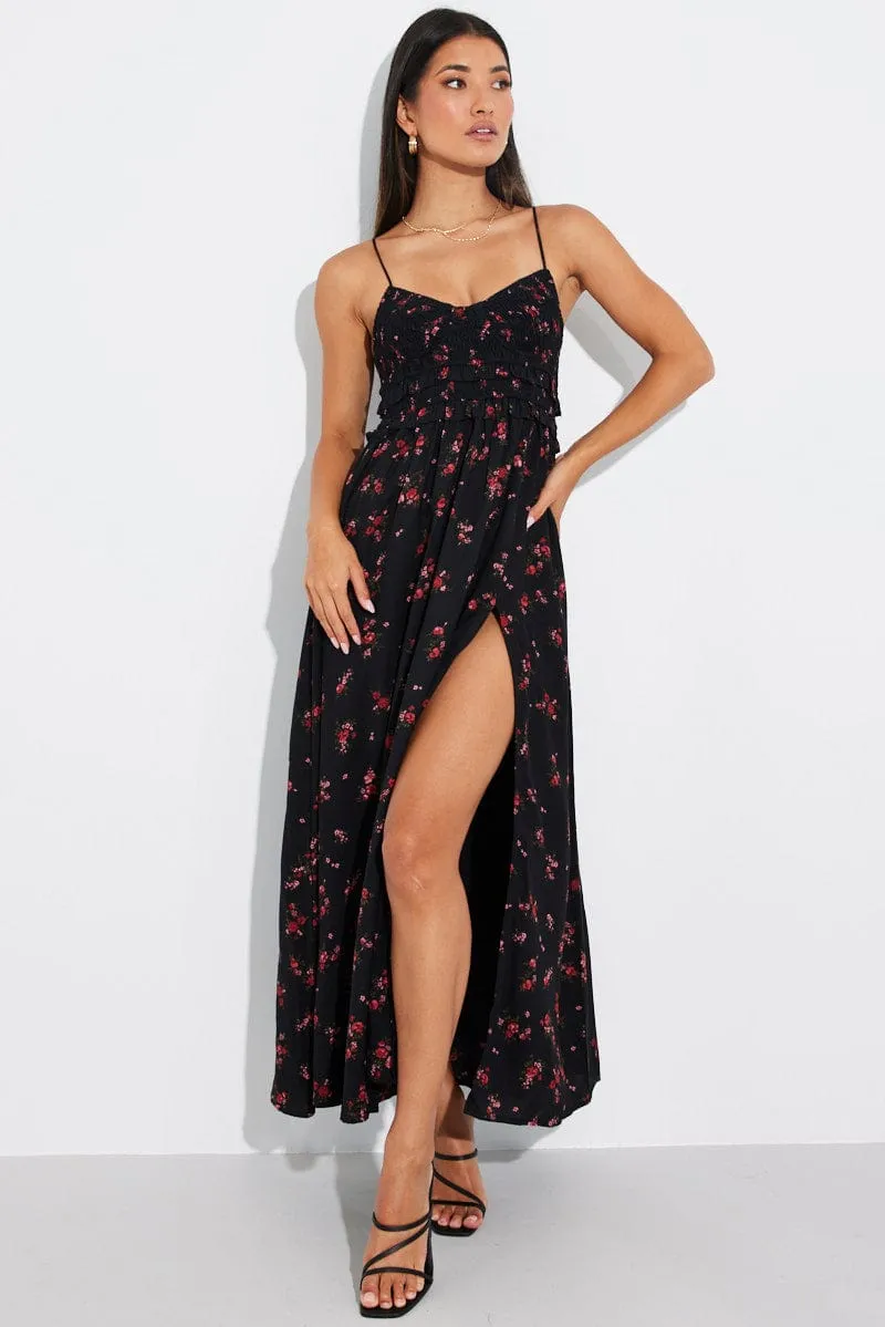 Black Floral Maxi Dress Strappy sold by Ally Fashion product image thumbnail 2