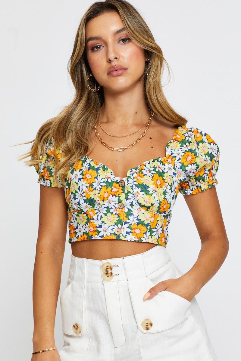 Print Crop Top Off Shoulder Short Sleeve sold by Ally Fashion