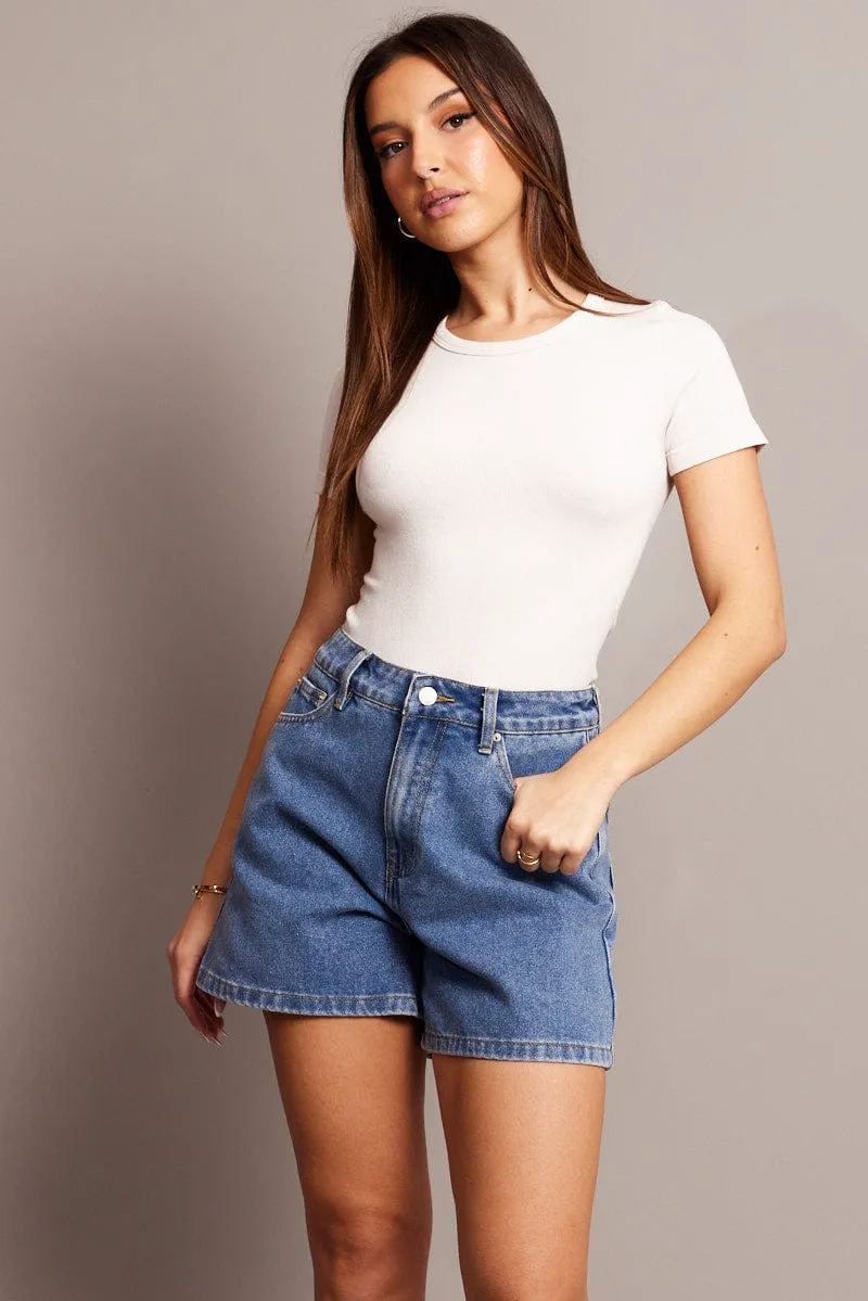 Beige T Shirt Short Sleeve Crew Neck Seamless sold by Ally Fashion product image thumbnail 3