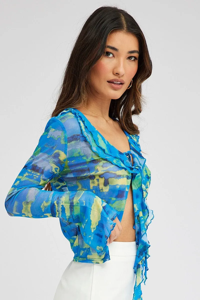 Blue Abstract Mesh Cardigan Long Sleeve sold by Ally Fashion product image thumbnail 4