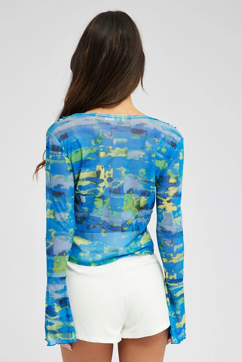 Blue Abstract Mesh Cardigan Long Sleeve sold by Ally Fashion product image thumbnail 5