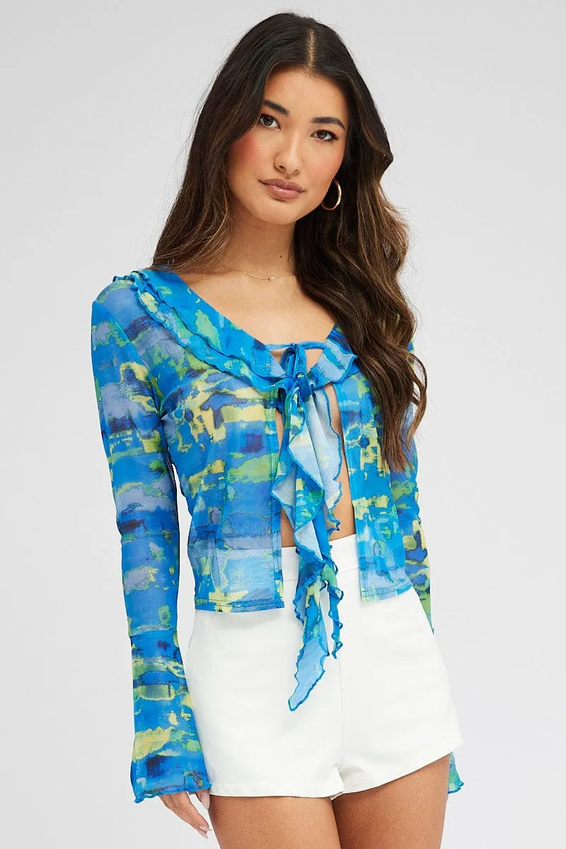 Blue Abstract Mesh Cardigan Long Sleeve sold by Ally Fashion product image thumbnail 3