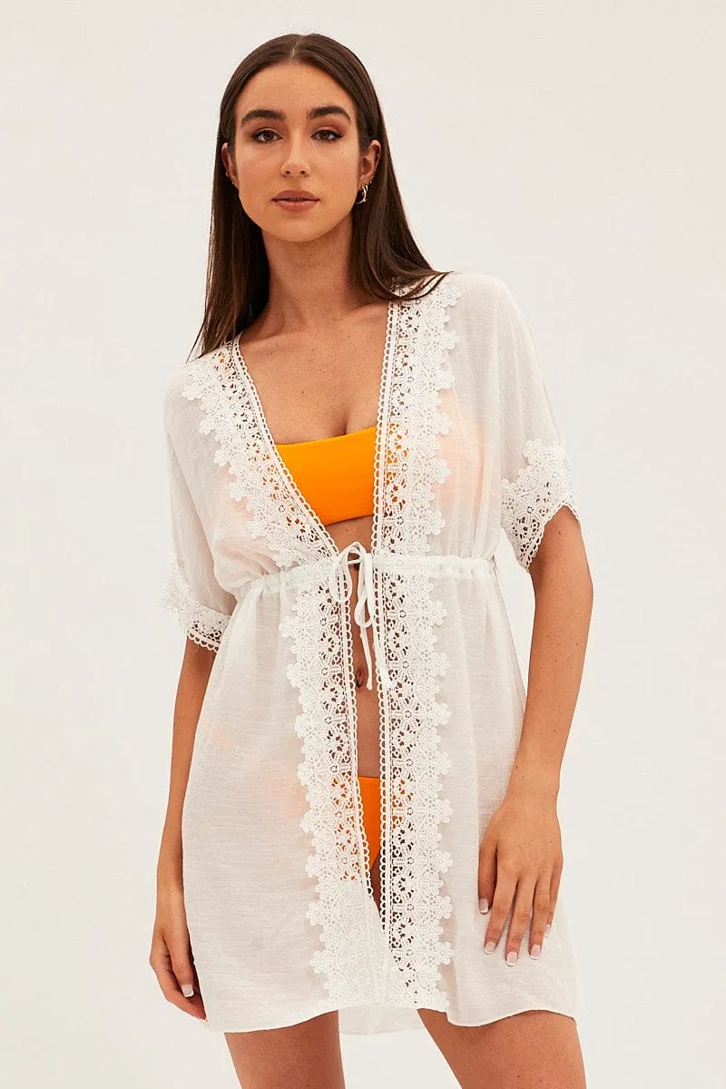 White Tie Front Lace Kimono sold by Ally Fashion product image thumbnail 3
