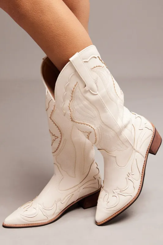 White Embroidered Western Cowboy Boot sold by Ally Fashion