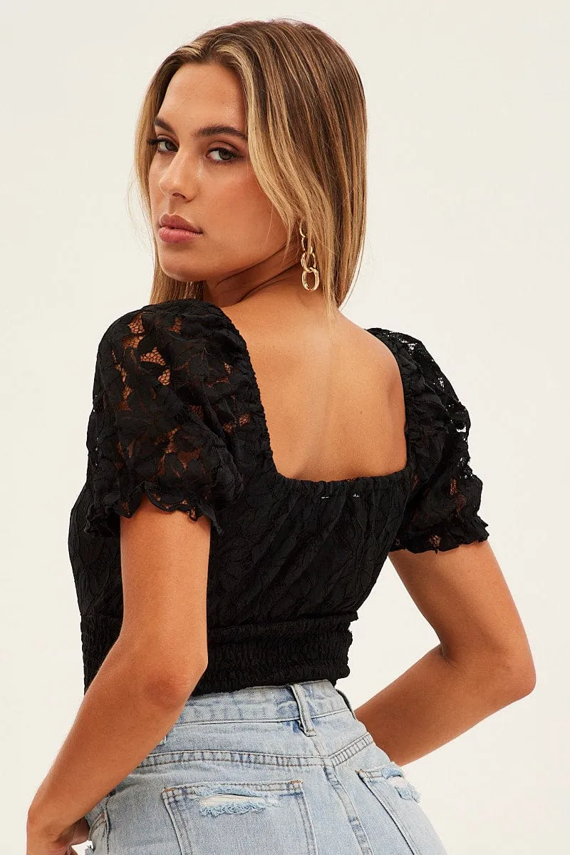Black Lace Bodysuit Short Sleeve Sweetheart Neckline sold by Ally Fashion product image thumbnail 5