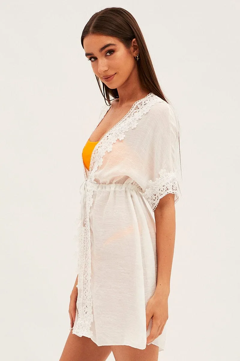 White Tie Front Lace Kimono sold by Ally Fashion product image thumbnail 4