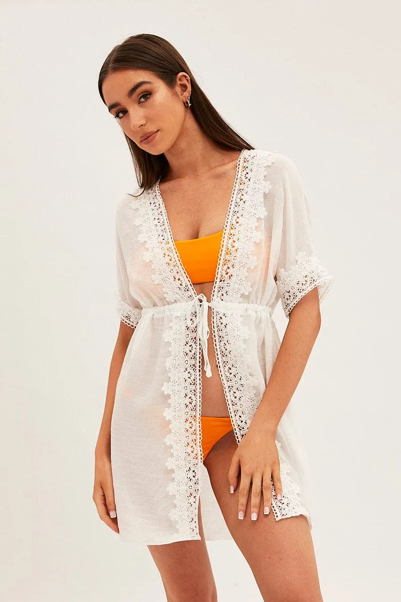 White Tie Front Lace Kimono sold by Ally Fashion