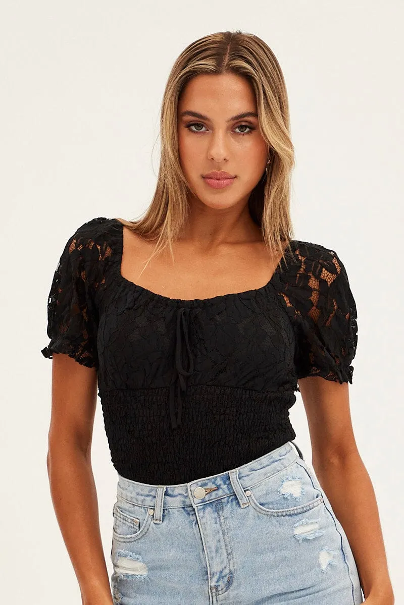 Black Lace Bodysuit Short Sleeve Sweetheart Neckline sold by Ally Fashion product image thumbnail 3