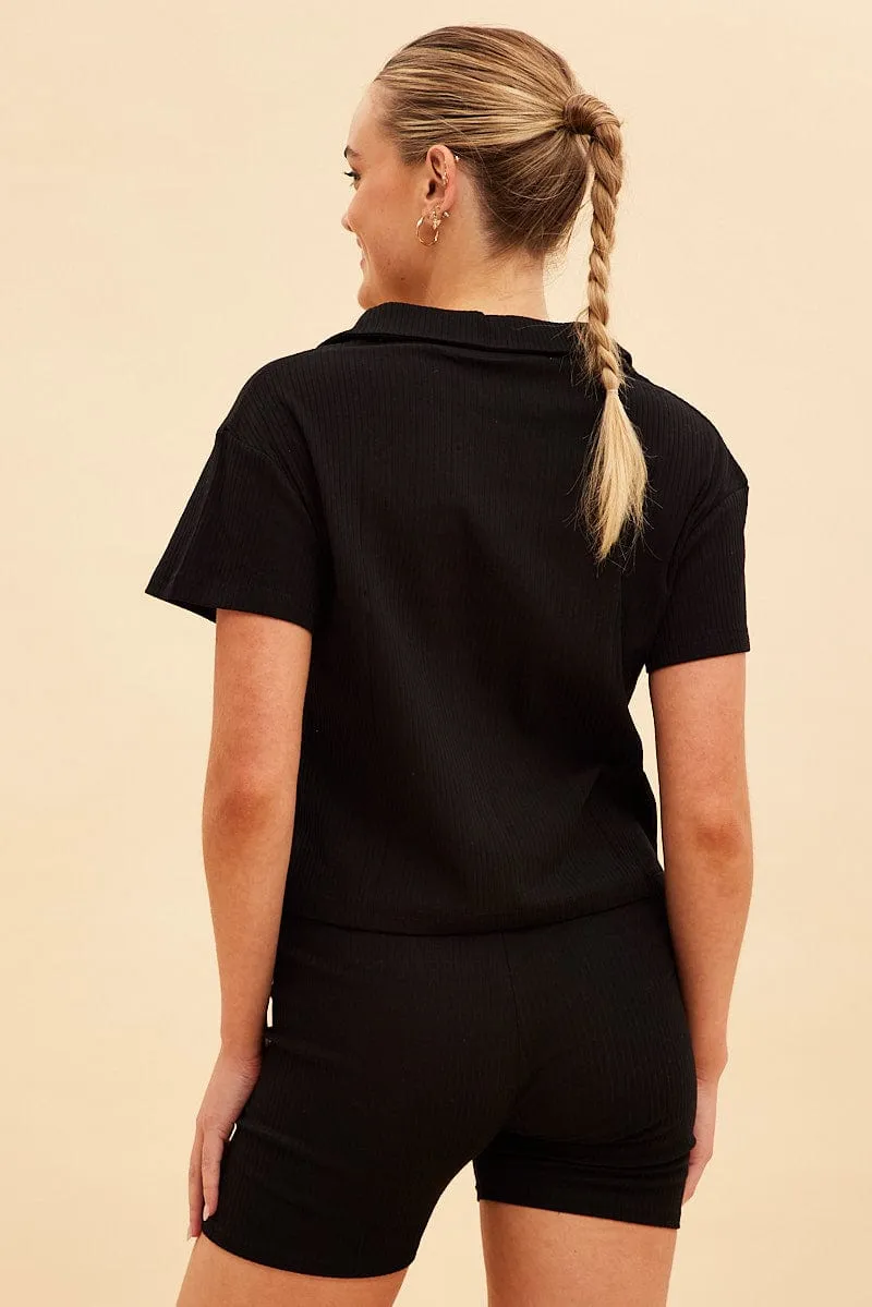 Black Prea Rib Polo Short Sleeve Tee sold by Ally Fashion product image thumbnail 5