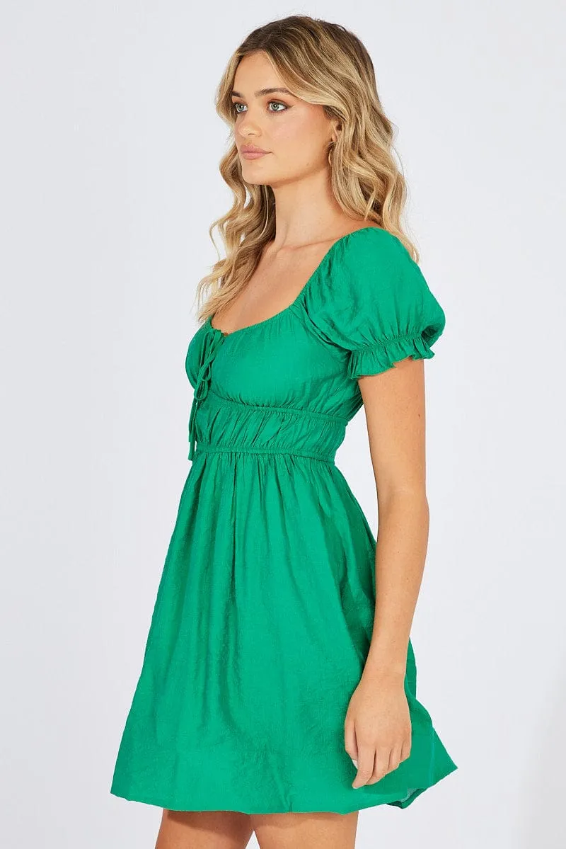 Green Fit and Flare Dress Short Sleeve Ruched sold by Ally Fashion product image thumbnail 4