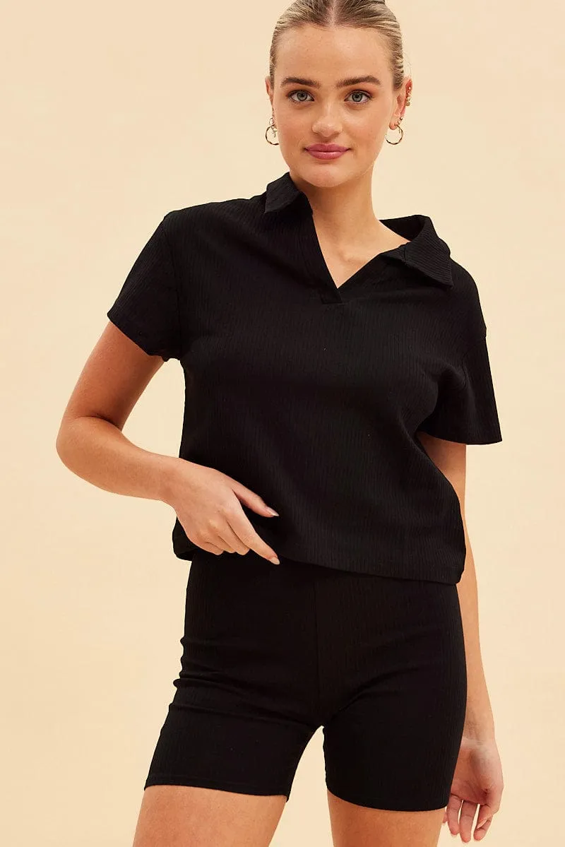 Black Prea Rib Polo Short Sleeve Tee sold by Ally Fashion product image thumbnail 3