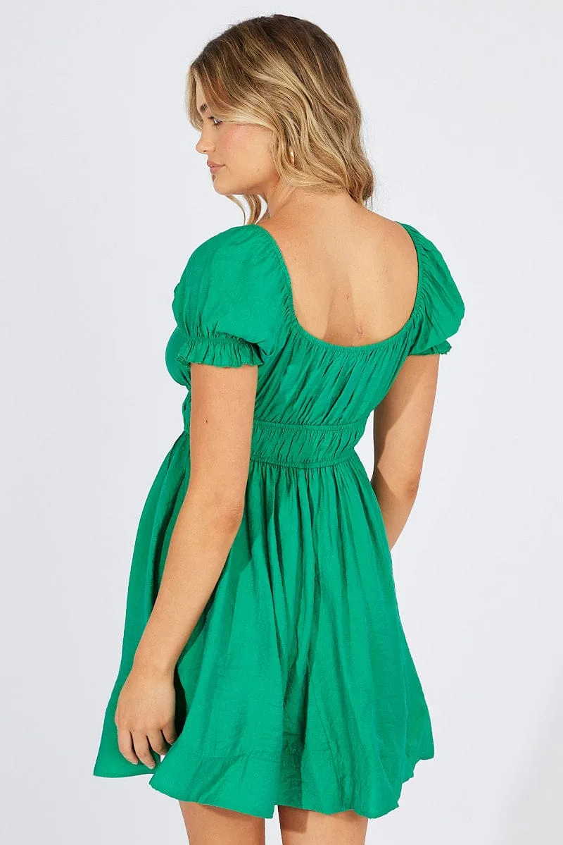 Green Fit and Flare Dress Short Sleeve Ruched sold by Ally Fashion product image thumbnail 5