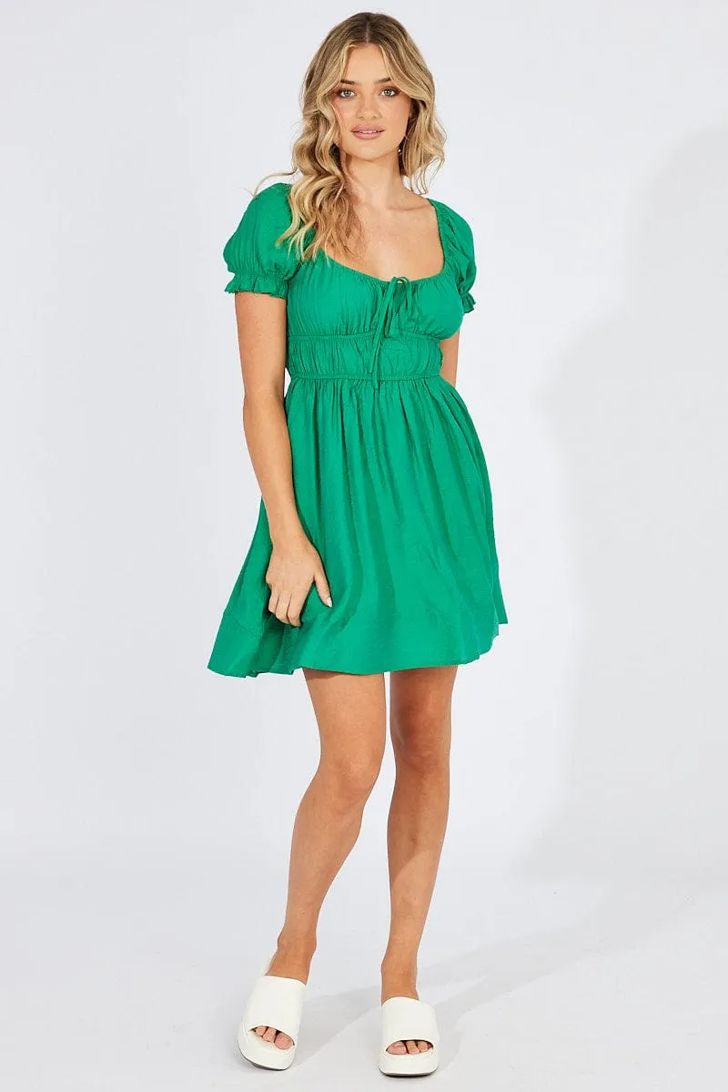 Green Fit and Flare Dress Short Sleeve Ruched sold by Ally Fashion product image thumbnail 2
