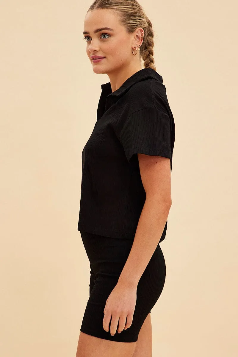Black Prea Rib Polo Short Sleeve Tee sold by Ally Fashion product image thumbnail 4