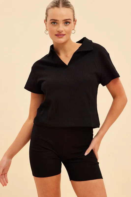 Black Prea Rib Polo Short Sleeve Tee sold by Ally Fashion