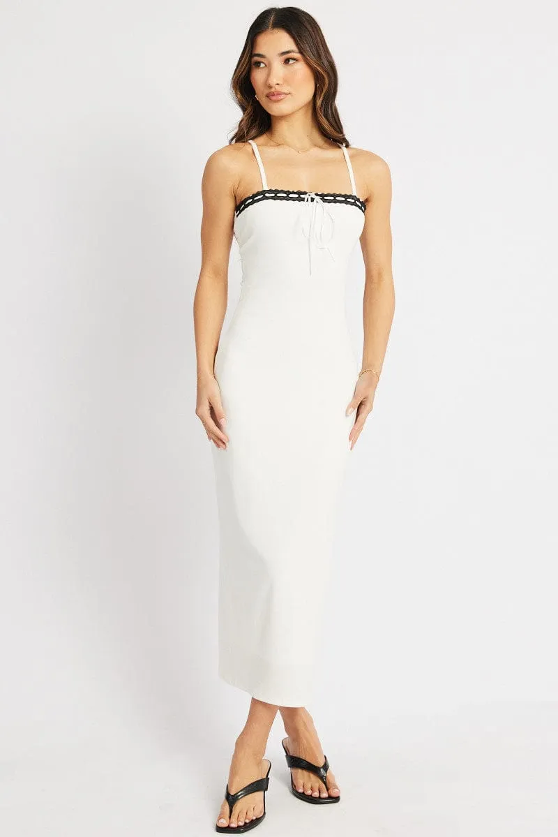 White Bodycon Dress Maxi Ribbon Trim sold by Ally Fashion