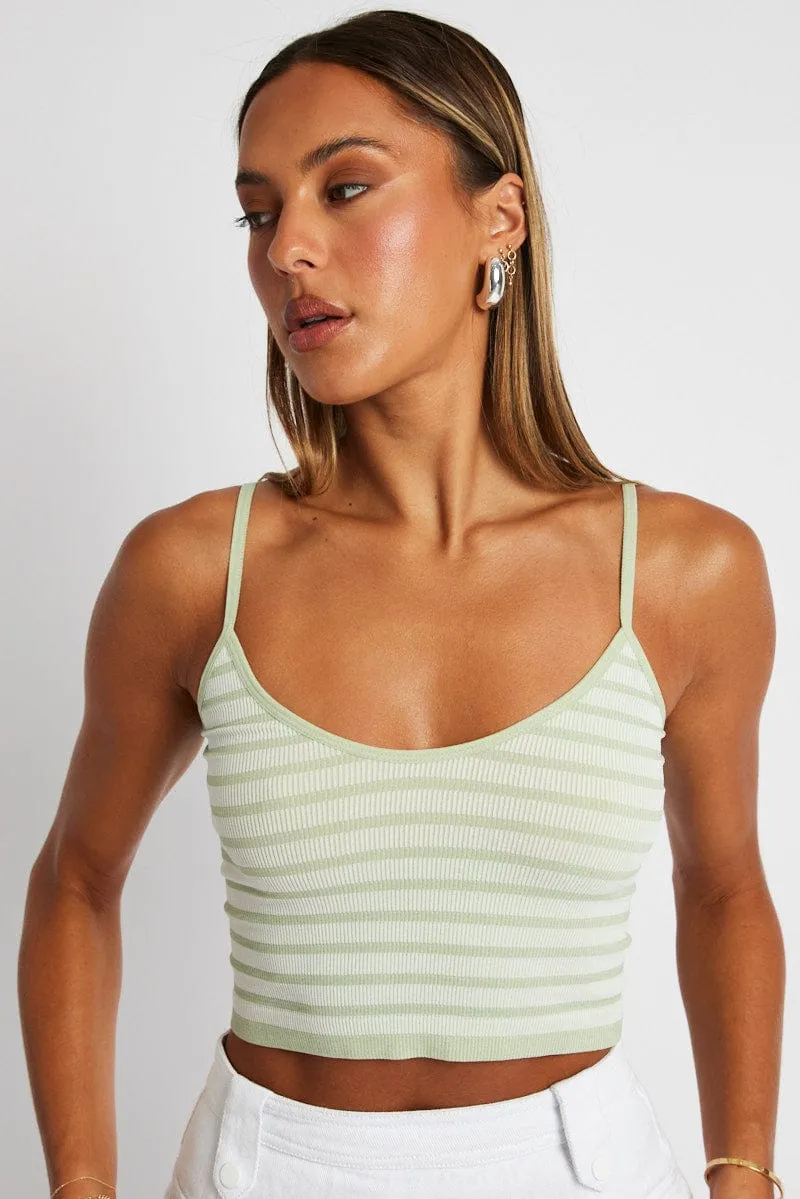 Green Stripe Singlet Sleeveless Scoop Neck Seamless sold by Ally Fashion product image thumbnail 3