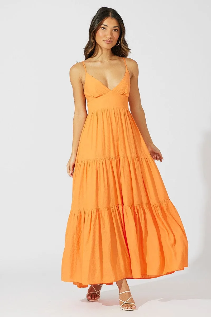 Orange Maxi Dress Tiered Sleeveless sold by Ally Fashion