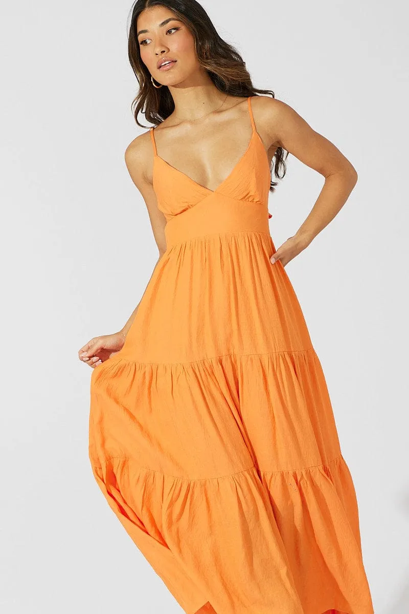 Orange Maxi Dress Tiered Sleeveless sold by Ally Fashion product image thumbnail 2
