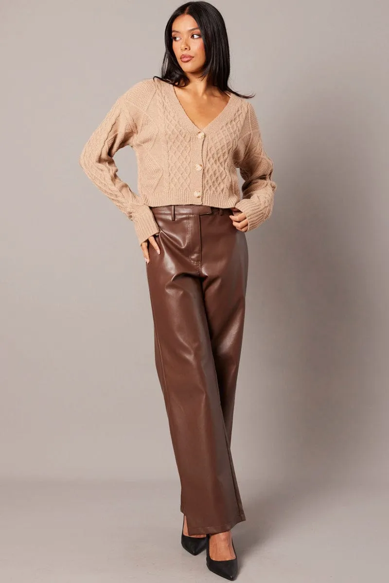 Beige Cable Knit Cardigan Long Sleeve V Neck sold by Ally Fashion product image thumbnail 2