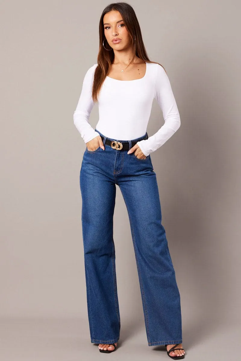 White Bodysuit Long Sleeve Square Neck Seamless sold by Ally Fashion product image thumbnail 2