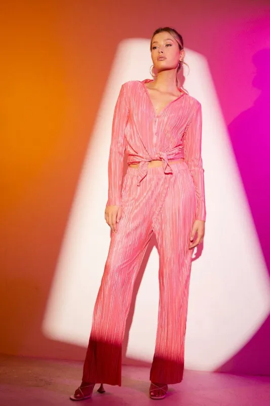 Pink Plisse Pant Wide Leg sold by Ally Fashion