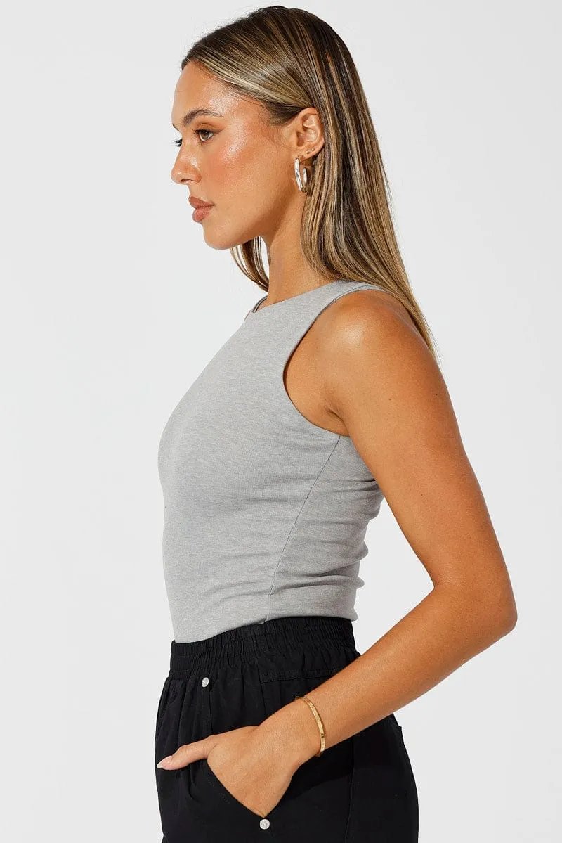 Grey Bodysuit Sleeveless Crew Neck sold by Ally Fashion product image thumbnail 4