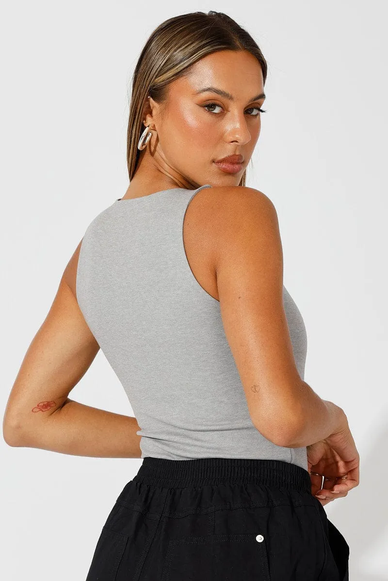 Grey Bodysuit Sleeveless Crew Neck sold by Ally Fashion product image thumbnail 5