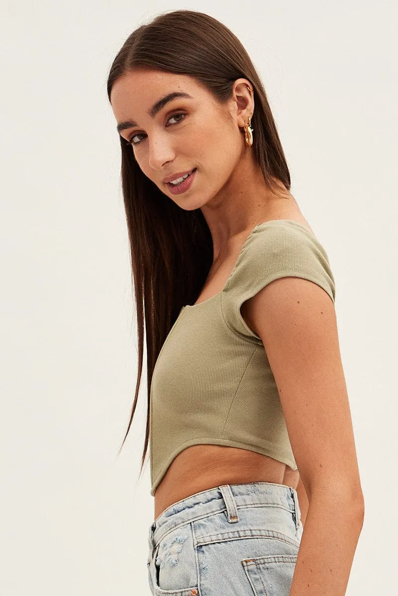 Green Corset Crop Top Short Sleeve Square Neck sold by Ally Fashion product image thumbnail 4