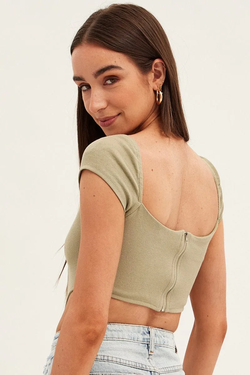Green Corset Crop Top Short Sleeve Square Neck sold by Ally Fashion product image thumbnail 5
