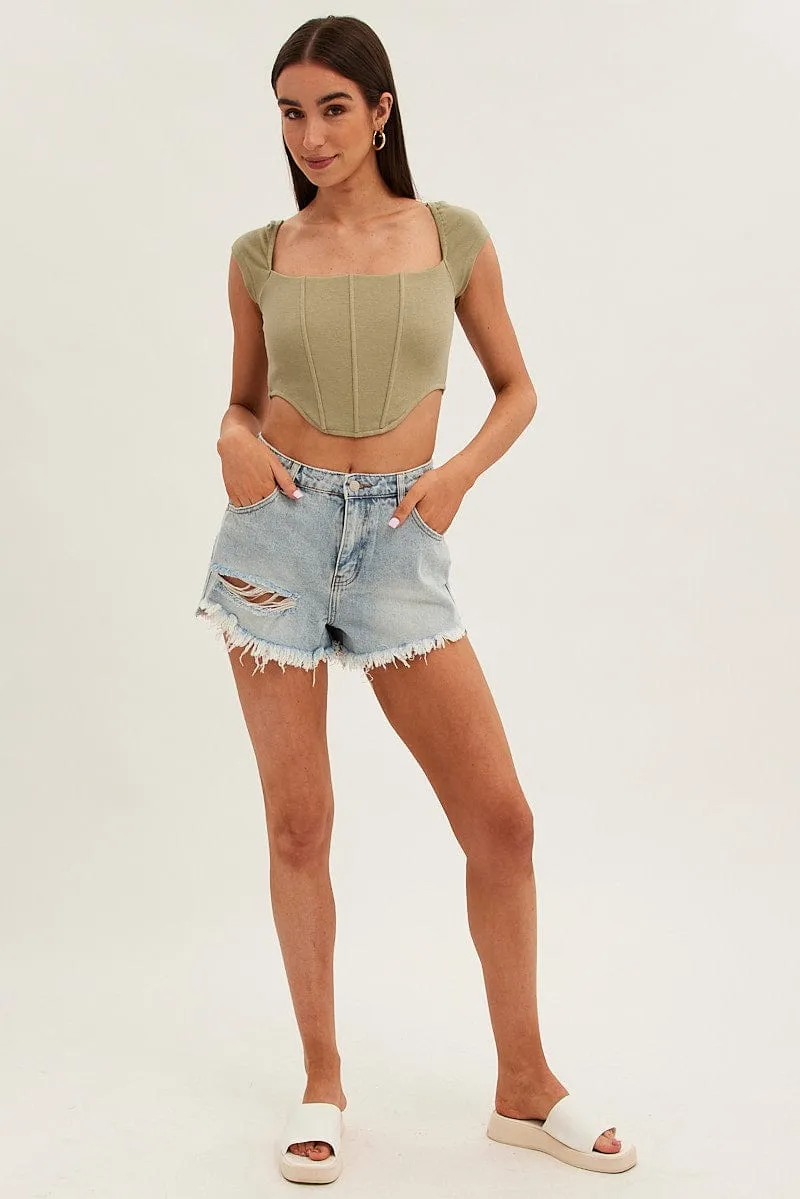 Green Corset Crop Top Short Sleeve Square Neck sold by Ally Fashion product image thumbnail 2