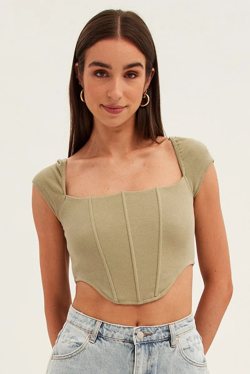Green Corset Crop Top Short Sleeve Square Neck sold by Ally Fashion product image thumbnail 3