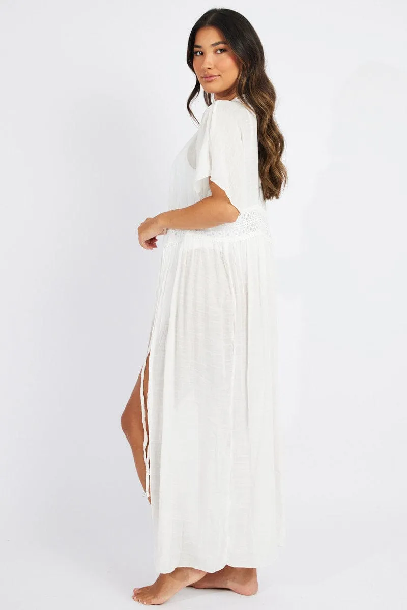 White Tie Front Kimono Short Sleeve Longline sold by Ally Fashion product image thumbnail 4