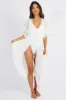 White Tie Front Kimono Short Sleeve Longline sold by Ally Fashion