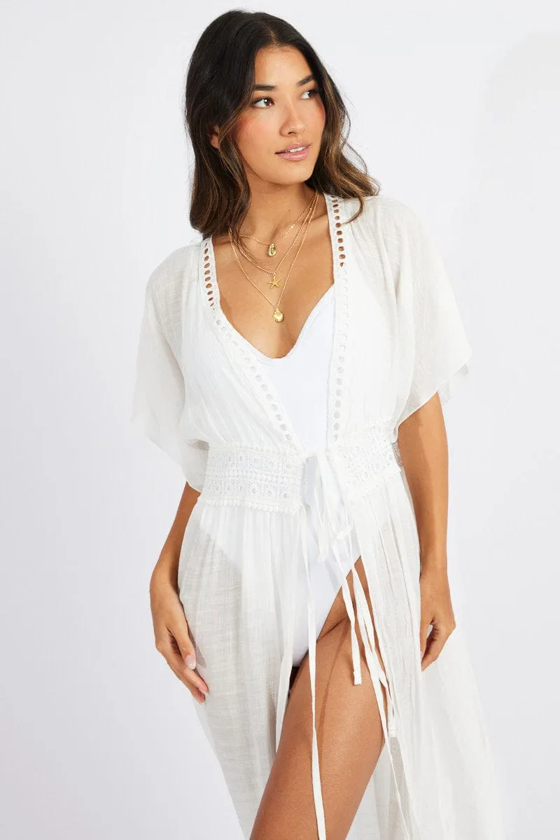White Tie Front Kimono Short Sleeve Longline sold by Ally Fashion product image thumbnail 2