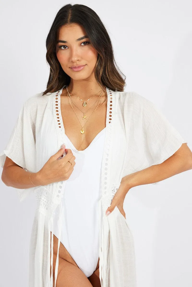 White Tie Front Kimono Short Sleeve Longline sold by Ally Fashion product image thumbnail 3