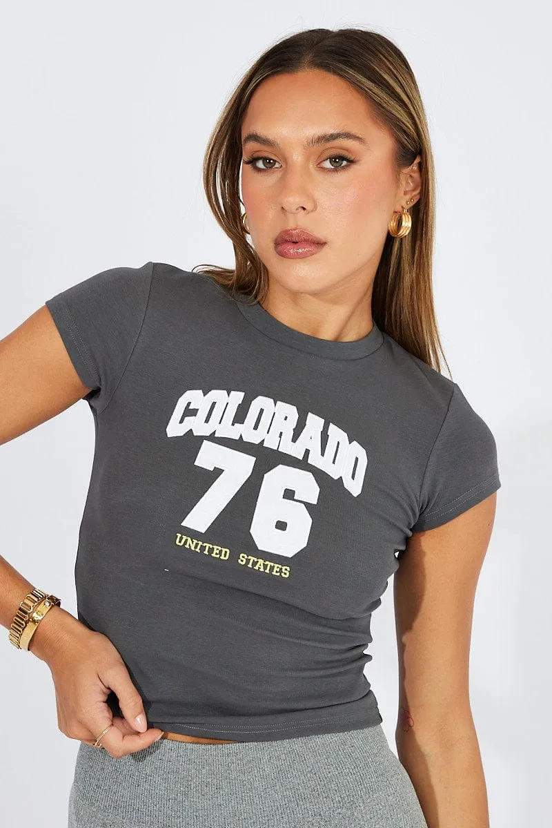 Grey Graphic Tee Short Sleeve sold by Ally Fashion product image thumbnail 3