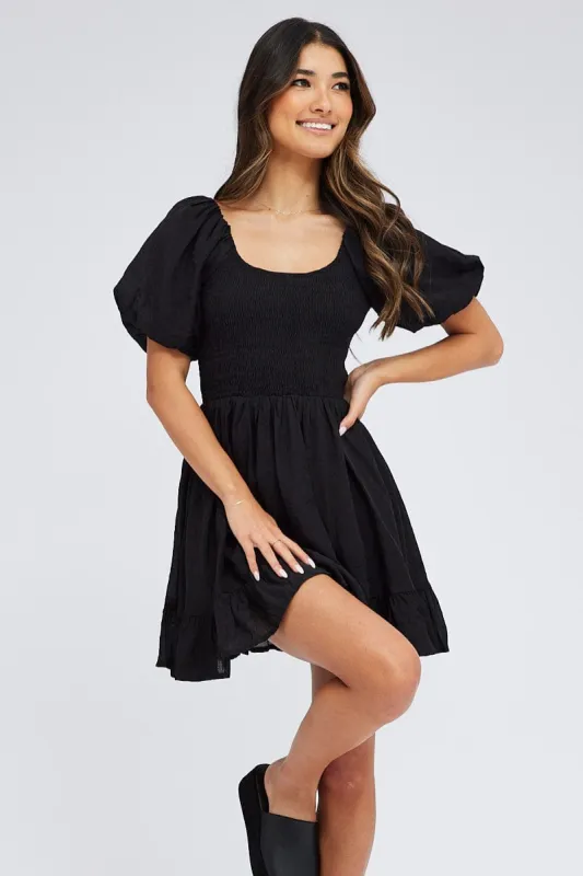 Black Fit And Flare Dress Shirred Bust Mini sold by Ally Fashion