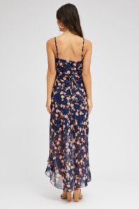 Blue Floral Maxi Dress Sleeveless Ruffle Detailed Chiffon sold by Ally Fashion