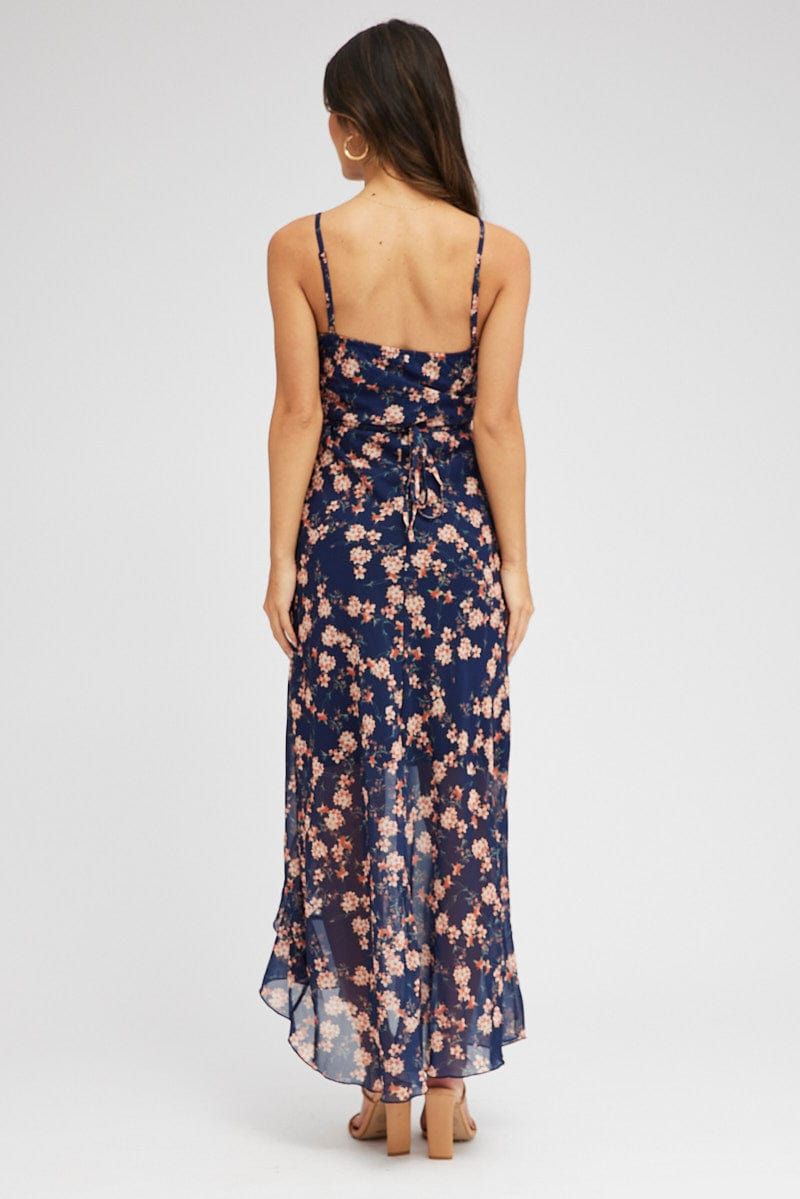 Blue Floral Maxi Dress Sleeveless Ruffle Detailed Chiffon sold by Ally Fashion product image thumbnail 5