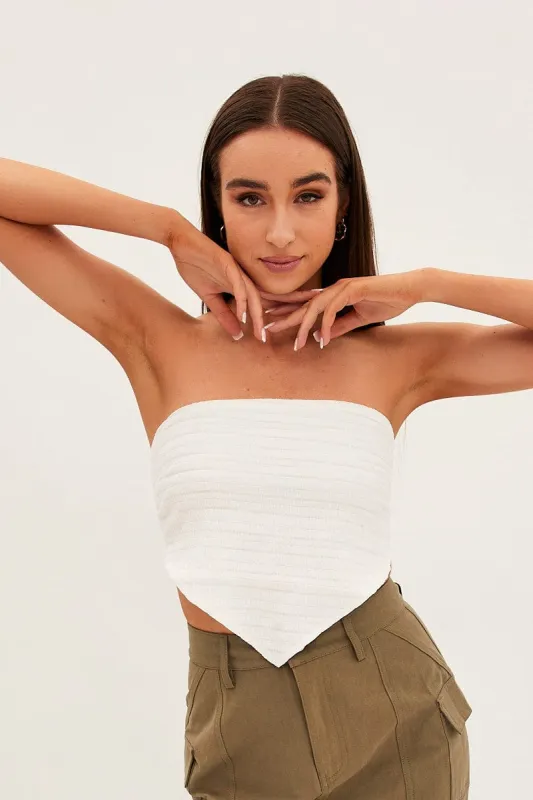 White Shirred Strapless Tie Back Bandana Hem Top sold by Ally Fashion